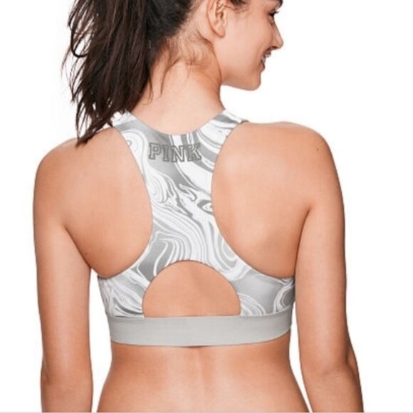 White Gray Marble Lace-Up Bralette Sports Bra Pink Victorias Secret Small Women - Picture 3 of 16